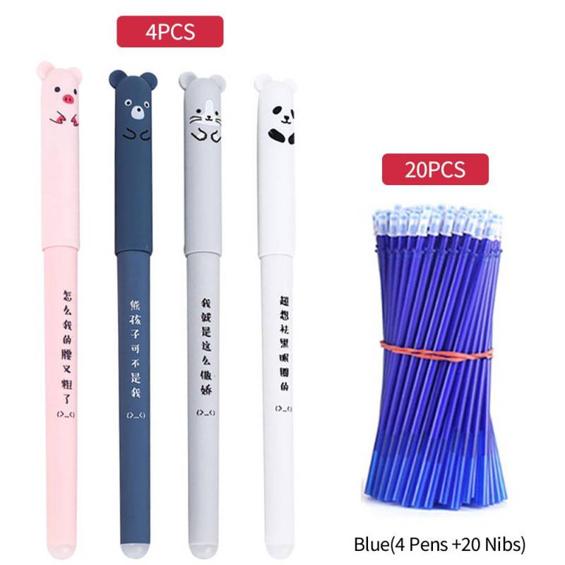 0,35 mm löschbares Gelstift-Set mit blauer/schwarzer Tinte, Kugelschreiber-Minenstäbe, Schreibhefte, Schüler, Schule, Büro, Schreibbedarf, Schreibwaren 4 Pens +20 Nibs schwarz von Joom DACH