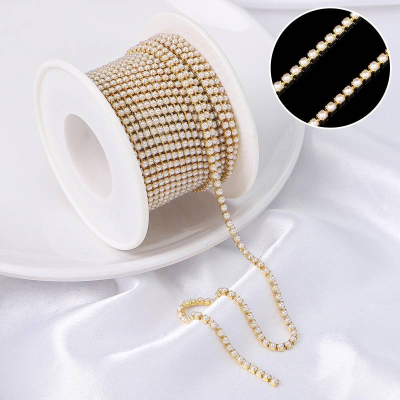 0,91 Meter Dichte Flatback Strass Kette Kupfer Aufnäher Strass Trim DIY Zubehör 2mm gold/weiß von Joom DACH