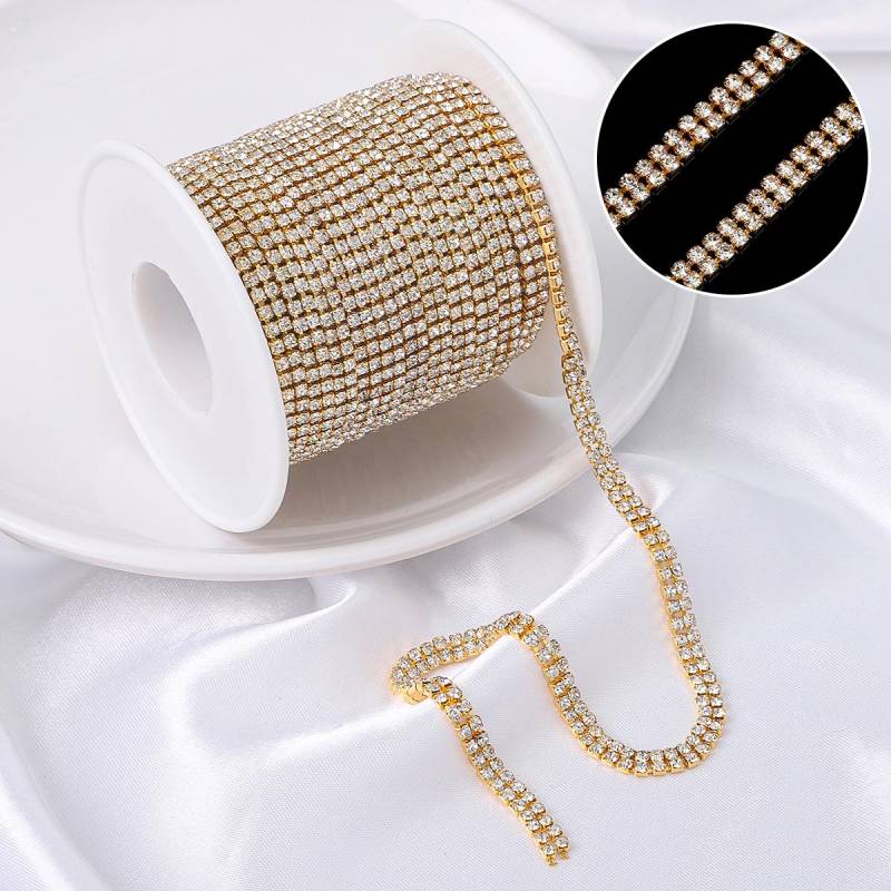 0,91 Meter Dichte Flatback Strass Kette Kupfer Aufnäher Strass Trim DIY Zubehör 4mm gold von Joom DACH