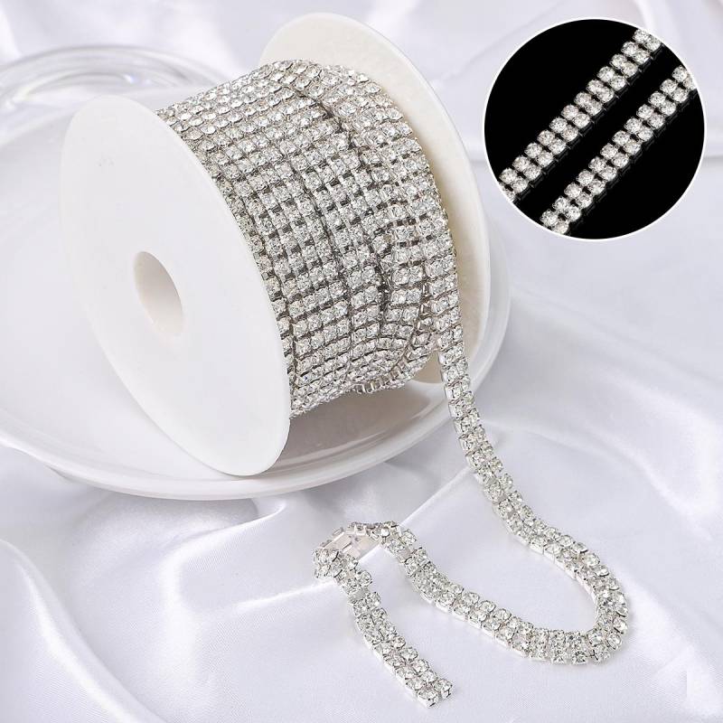 0,91 Meter Dichte Flatback Strass Kette Kupfer Aufnäher Strass Trim DIY Zubehör 7.5-8mm silber von Joom DACH