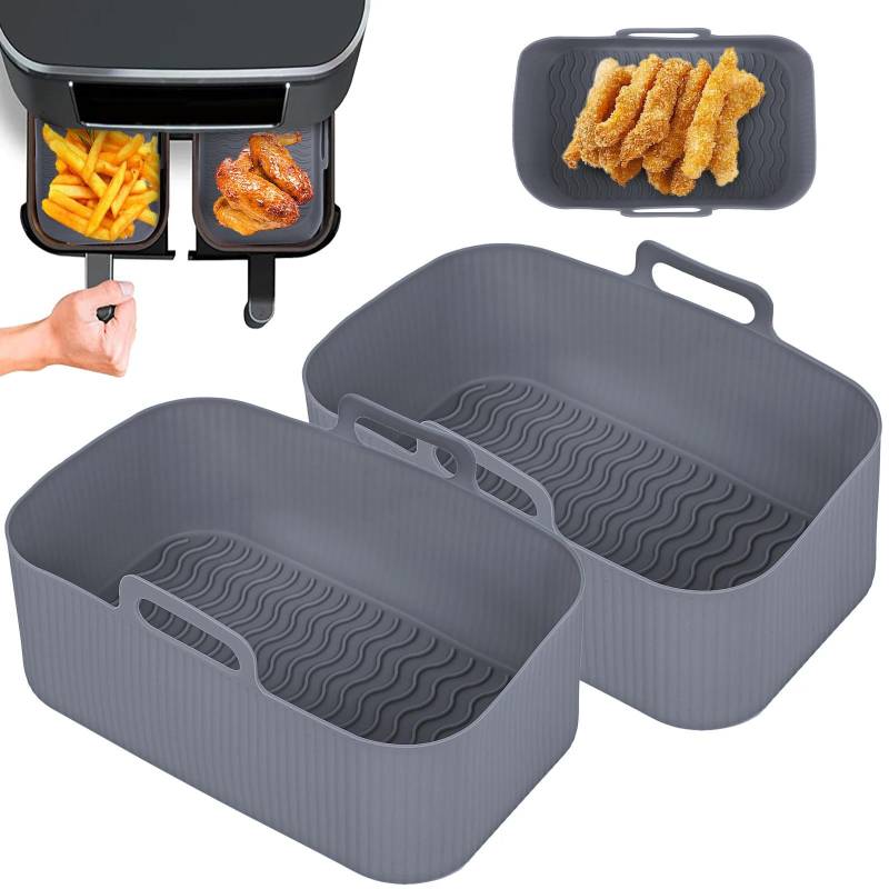 1/2 stück Silikon Air Fryer Rechteckige Schale Backform Ofen Topf Platte Liner Dual 2 Korb Einsatz Gericht Pfanne Zubehör Ninja Foodi von Joom DACH