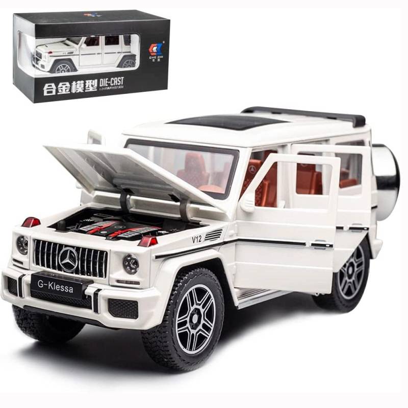 1/24 Benz G63 AMG Modellauto, Spielzeugauto zum Zurückziehen aus Zinklegierung mit Sound und Licht für Kinder als Geschenk für Jungen und Mädchen 22*8.5*9.5cm weiß von Joom DACH