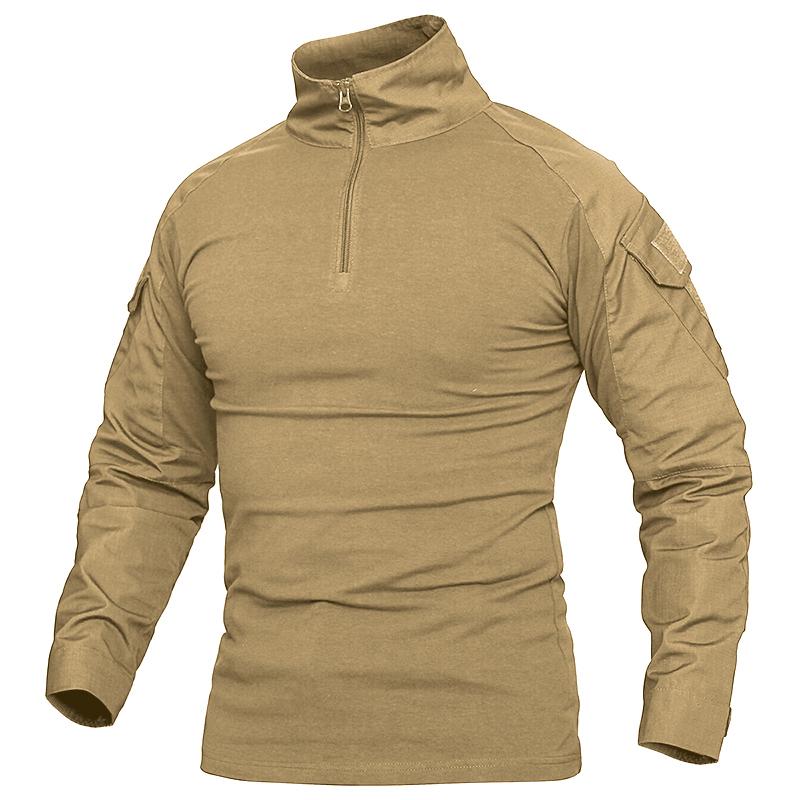 1/4 Reißverschluss Camouflage Langarm Tactical Shirt Herren Outdoor Airsoft Paintball CP Militär Kampfshirts S-5XL XXXL khaki von Joom DACH