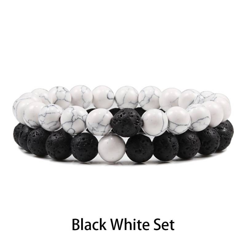 1-2 STK Perlen Armbänder Armreifen Set Natur Lavastein Paare Distanz Energie Elastisches Seil Männer Frauen Beste Freundin Schmuck Geschenk von Joom DACH