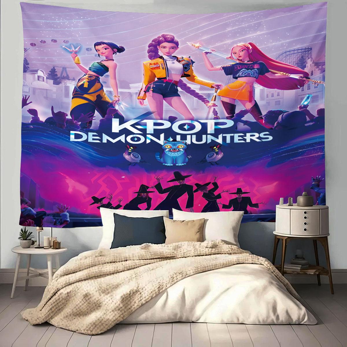 1 K-Pop Dämonenjäger Druck Wandteppich Mehrere Größen Wohnzimmer Wandkunst Dekoration Hintergrundtuch Maschinenwaschbar Raumanhänger 150x100cm von Joom DACH