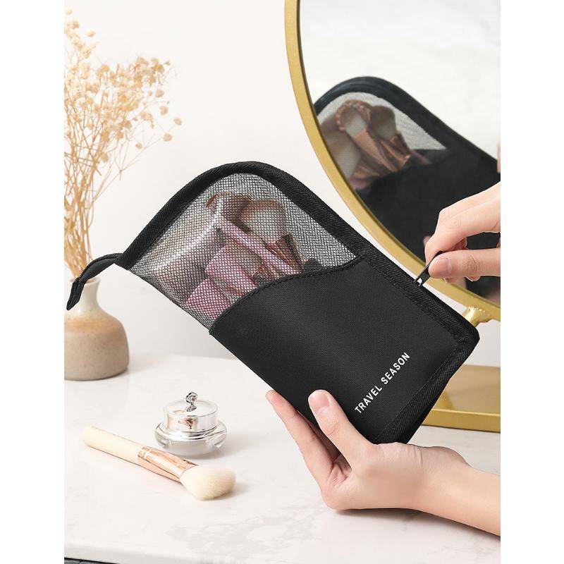 1 PCS Ständer Kosmetiktasche für Frauen Klarer Reißverschluss Make-up-Tasche Reise Weiblicher Make-up-Pinselhalter Organizer Kulturbeutel schwarz von Joom DACH