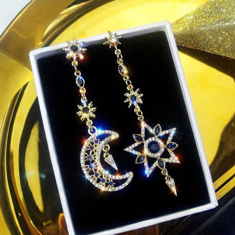 1 Paar Asymmetrie Lange Sterne Mond Ohrringe Persönlichkeit Quaste Elegante Shinny Ohrringe Mädchen Schmuck von Joom DACH
