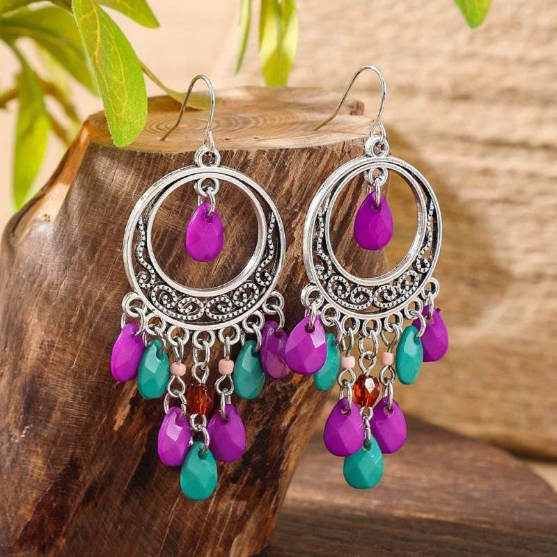 1 Paar Boho Ethno Stil Hängeohrringe für Damen Strass Einlage Antik Silber Quaste Ohrhänger Alltagskleidung Party Dekorationen Geschenke von Joom DACH