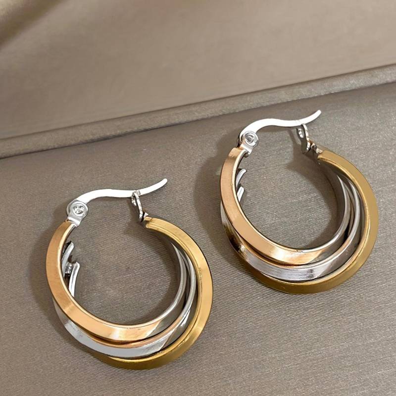 1 Paar Creolen für Frauen, Rock, Gold und Silber, verdrehte Dreifachringe, baumelnde Ohrringe, zweifarbige Ohrschlaufe, Party, Club, Urlaub, Schmuck, Geschenke von Joom DACH