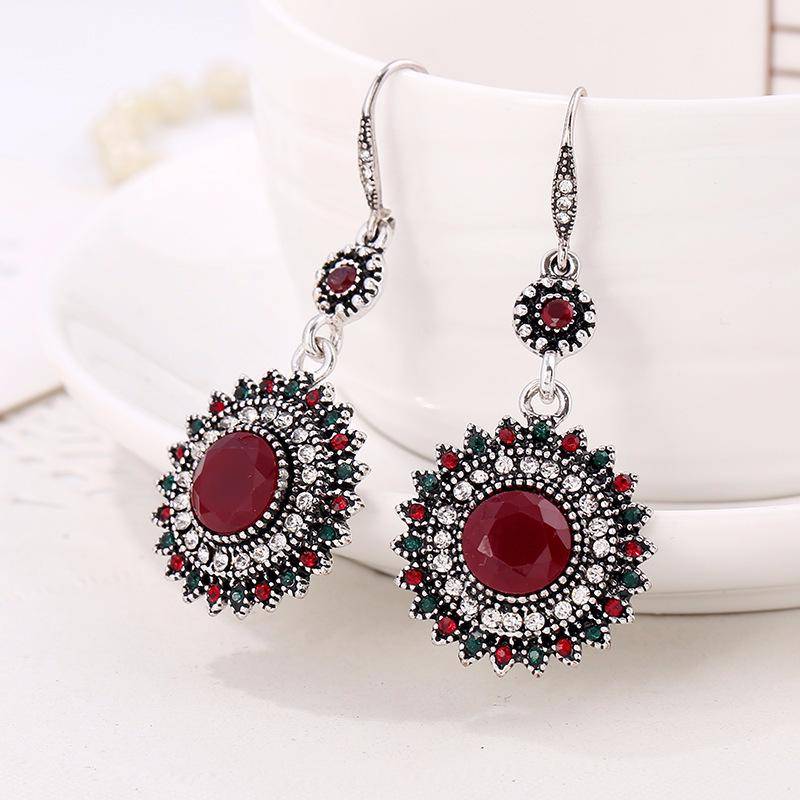 1 Paar Damen-Ohrringe, Schmuck, Tropfenohrringe, ethnische Vintage-Sonnenblumen-Böhmen-Ohrringe rot von Joom DACH