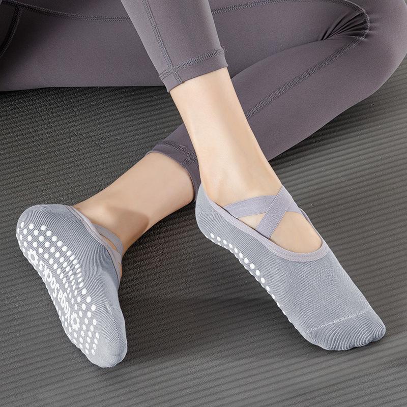 1 Paar Damen Sportsocken Yogasocken Silikon Anti-Rutsch Ballett Pilates Socken Baumwolle Damen Rückenfrei Atmungsaktiv Bandage Tanz blau-graue von Joom DACH