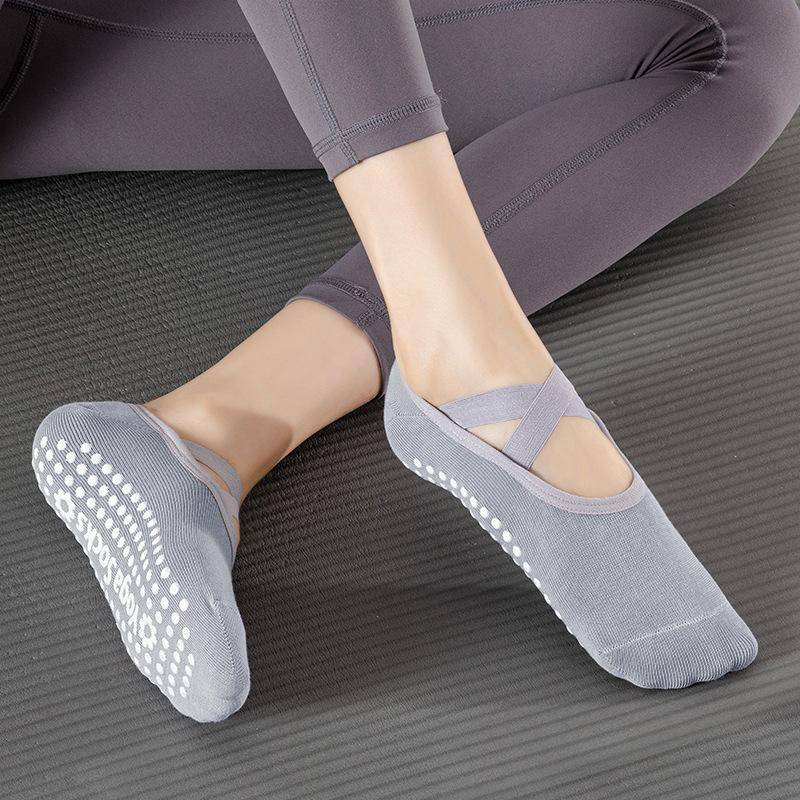 1 Paar Damen Sportsocken Yogasocken Silikon Anti-Rutsch Ballett Pilates Socken Baumwolle Damen Rückenfrei Atmungsaktiv Bandage Tanz blau-graue von Joom DACH