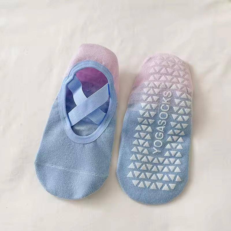 1 Paar Farbverlauf Silikon Yoga Rutschfeste Socken für Damen Pilates Fitness Grip Stärke Indoor Tanz Sportsocken blau von Joom DACH