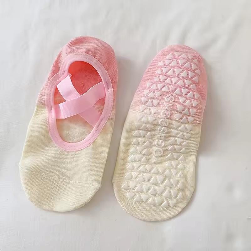 1 Paar Farbverlauf Silikon Yoga Rutschfeste Socken für Damen Pilates Fitness Grip Stärke Indoor Tanz Sportsocken gelb von Joom DACH