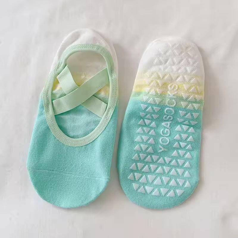 1 Paar Farbverlauf Silikon Yoga Rutschfeste Socken für Damen Pilates Fitness Grip Stärke Indoor Tanz Sportsocken see-blaue von Joom DACH