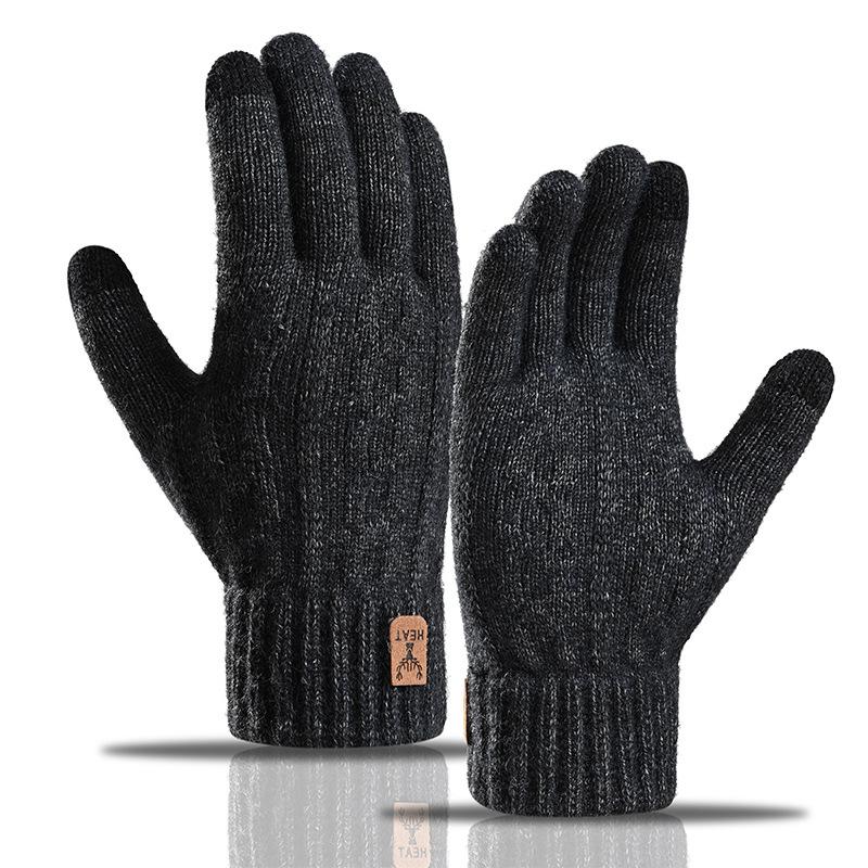1 Paar Herren Winter Strickhandschuhe Touchscreen Dick Warm Winddicht Elastisch Fünf Finger Anti-Rutsch Plüsch Weiche Outdoor Camping Vollfingerhandschuhe dunkelgraue von Joom DACH