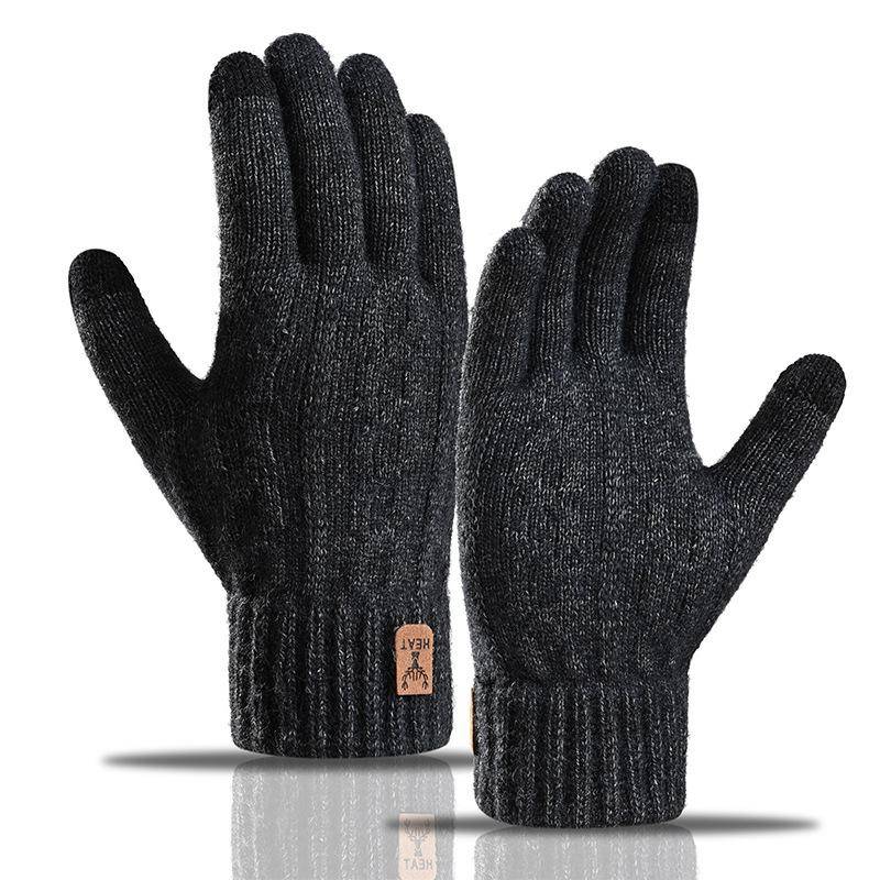 1 Paar Herren Winter Strickhandschuhe Touchscreen Dick Warm Winddicht Elastisch Fünf Finger Anti-Rutsch Plüsch Weiche Outdoor Camping Vollfingerhandschuhe dunkelgraue von Joom DACH