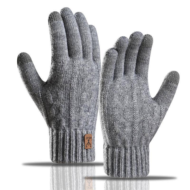 1 Paar Herren Winter Strickhandschuhe Touchscreen Dick Warm Winddicht Elastisch Fünf Finger Anti-Rutsch Plüsch Weiche Outdoor Camping Vollfingerhandschuhe licht grau von Joom DACH