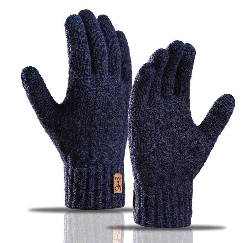 1 Paar Herren Winter Strickhandschuhe Touchscreen Dick Warm Winddicht Elastisch Fünf Finger Anti-Rutsch Plüsch Weiche Outdoor Camping Vollfingerhandschuhe navy blau von Joom DACH