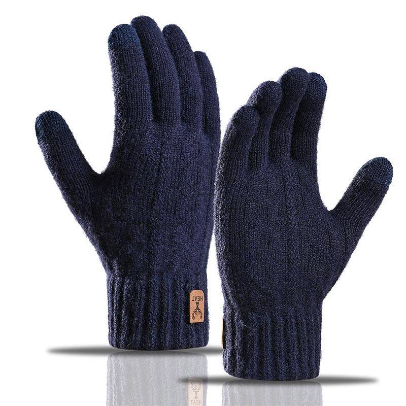 1 Paar Herren Winter Strickhandschuhe Touchscreen Dick Warm Winddicht Elastisch Fünf Finger Anti-Rutsch Plüsch Weiche Outdoor Camping Vollfingerhandschuhe navy blau von Joom DACH