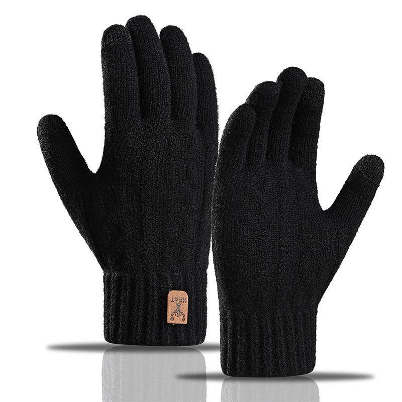 1 Paar Herren Winter Strickhandschuhe Touchscreen Dick Warm Winddicht Elastisch Fünf Finger Anti-Rutsch Plüsch Weiche Outdoor Camping Vollfingerhandschuhe schwarz von Joom DACH