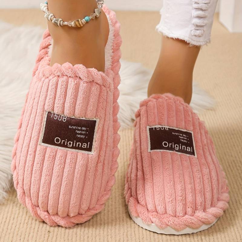 1 Paar Kuschelige Samt-Hausschuhe für Damen - Lässige einfarbige gestreifte Winter-Slipper für drinnen mit EVA-Sohle und Stoff-Innensohle - Handwaschbar 42-43 rosa von Joom DACH