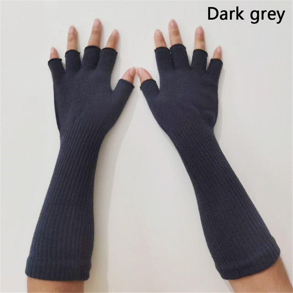 1 Paar Lange Gestrickte Unisex Halbfingerhandschuhe Damen Mädchen Herbst Winter Armstulpen Ellenbogenlang Warm Arbeitshandschuhe dunkelgrau von Joom DACH