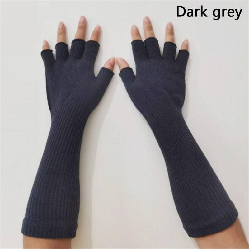 1 Paar Lange Gestrickte Unisex Halbfingerhandschuhe Damen Mädchen Herbst Winter Armstulpen Ellenbogenlang Warm Arbeitshandschuhe dunkelgrau von Joom DACH