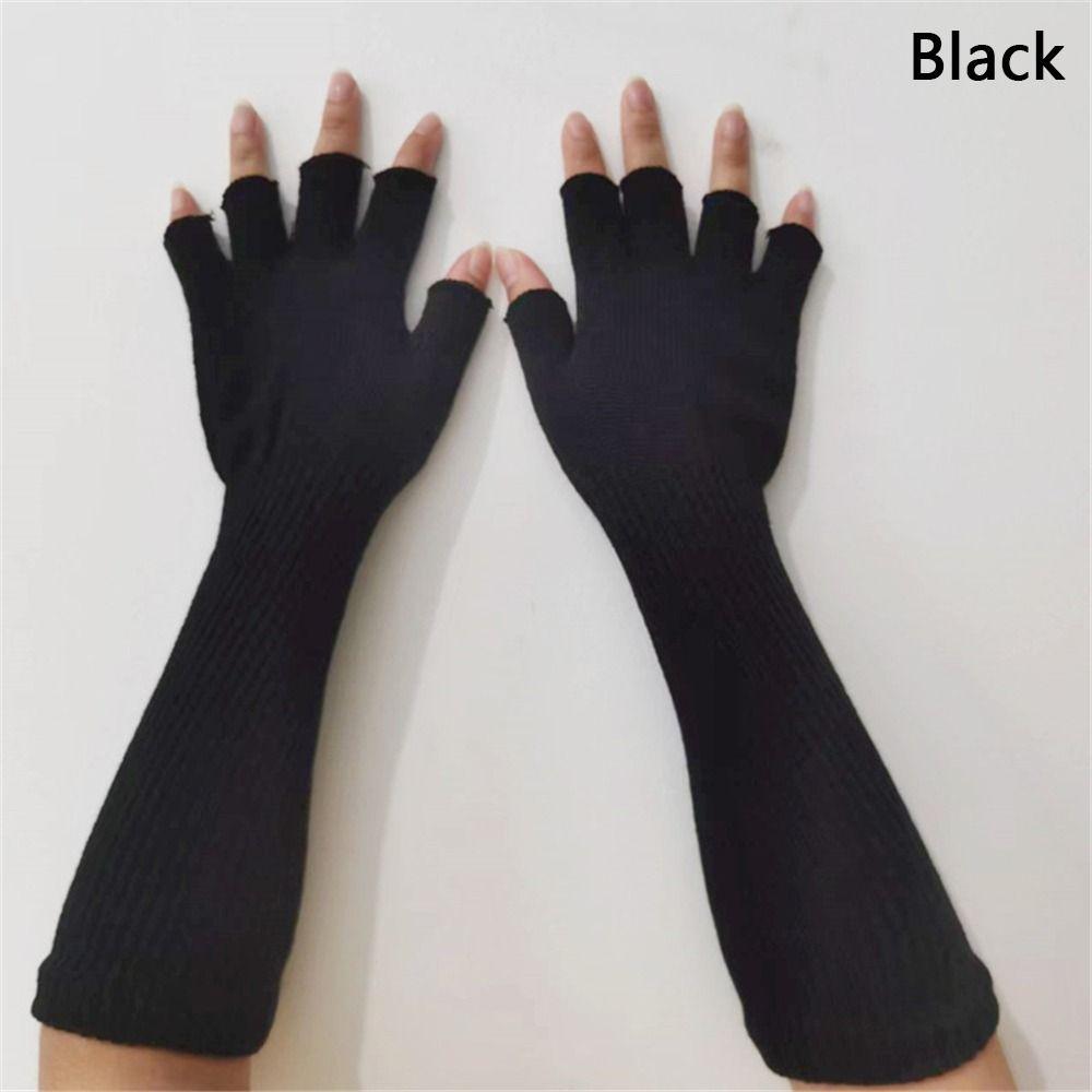 1 Paar Lange Gestrickte Unisex Halbfingerhandschuhe Damen Mädchen Herbst Winter Armstulpen Ellenbogenlang Warm Arbeitshandschuhe von Joom DACH