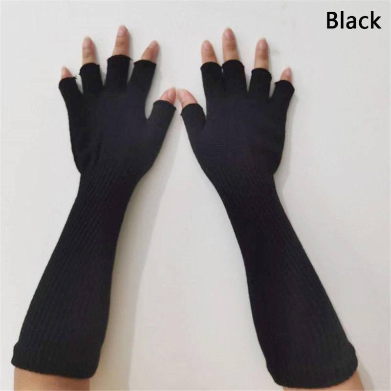 1 Paar Lange Gestrickte Unisex Halbfingerhandschuhe Damen Mädchen Herbst Winter Armstulpen Ellenbogenlang Warm Arbeitshandschuhe von Joom DACH