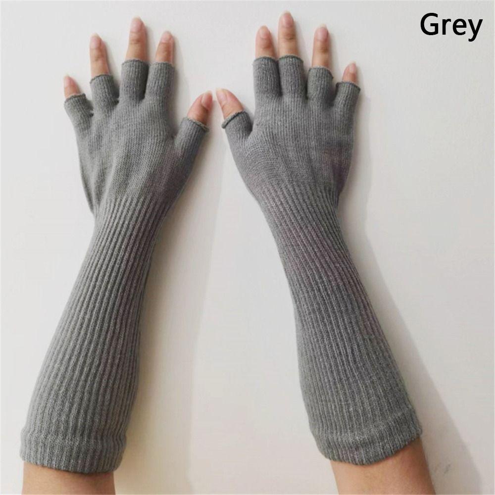 1 Paar Lange Gestrickte Unisex Halbfingerhandschuhe Damen Mädchen Herbst Winter Armstulpen Ellenbogenlang Warm Arbeitshandschuhe von Joom DACH