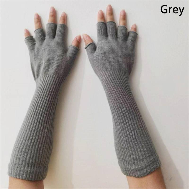 1 Paar Lange Gestrickte Unisex Halbfingerhandschuhe Damen Mädchen Herbst Winter Armstulpen Ellenbogenlang Warm Arbeitshandschuhe von Joom DACH