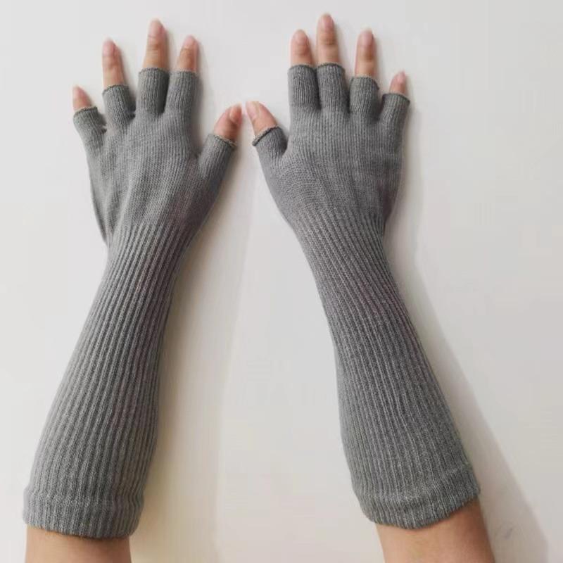 1 Paar Lange gestrickte Unisex-Halbfingerhandschuhe für Damen und Mädchen, Herbst-Winter-Armstulpen, reines Schwarz, Ellenbogenlang, warme Arbeitshandschuhe one size grau von Joom DACH