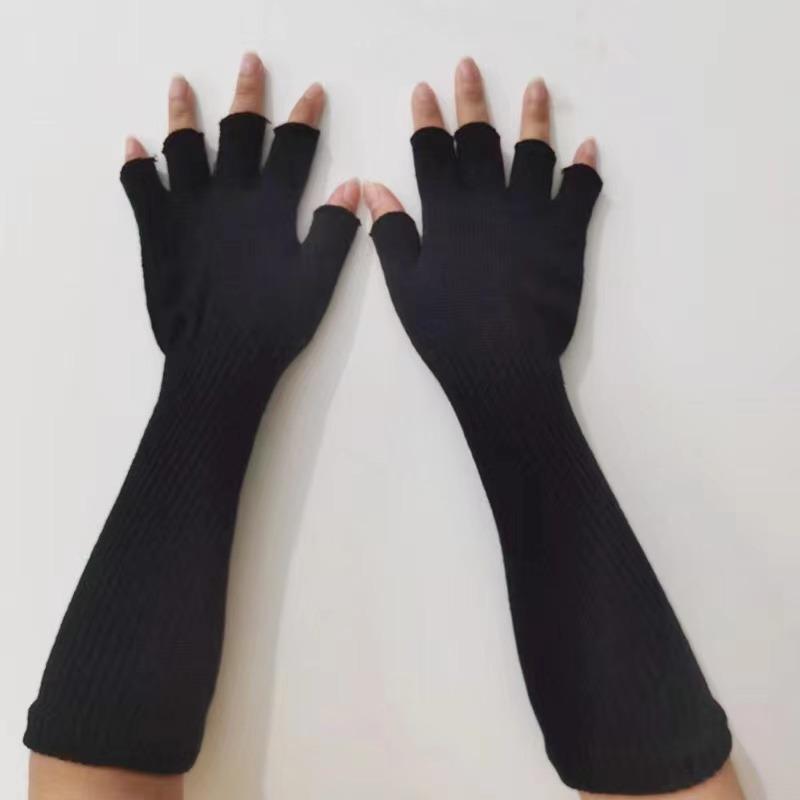1 Paar Lange gestrickte Unisex-Halbfingerhandschuhe für Damen und Mädchen, Herbst-Winter-Armstulpen, reines Schwarz, Ellenbogenlang, warme Arbeitshandschuhe one size schwarz von Joom DACH