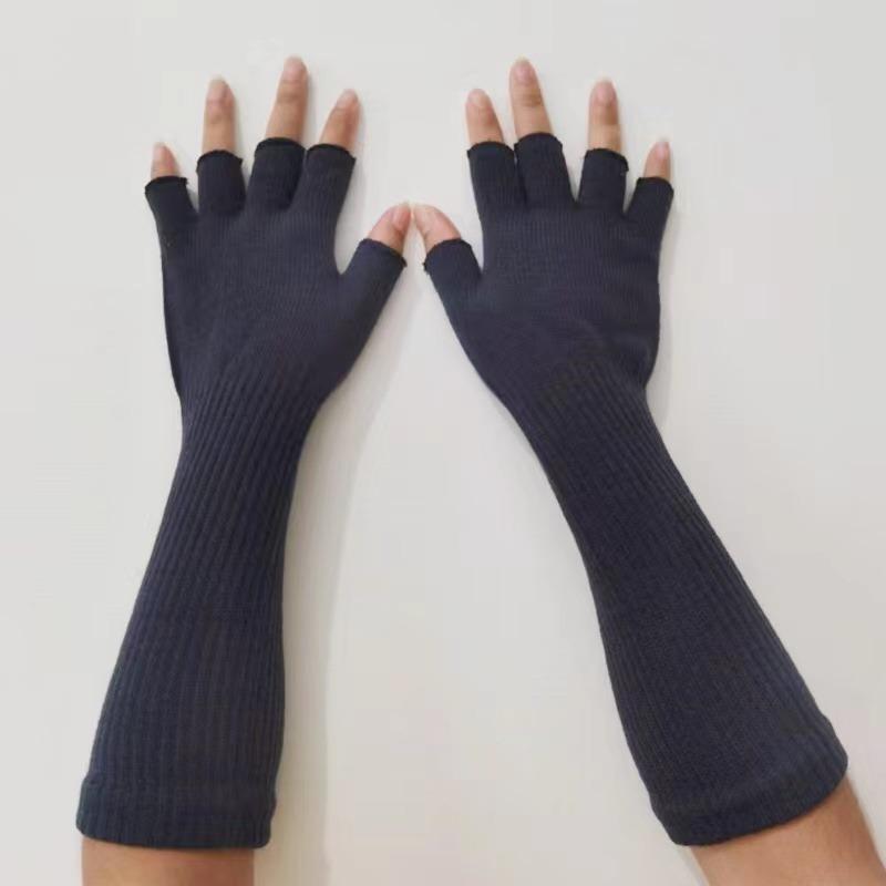 1 Paar Lange gestrickte Unisex-Halbfingerhandschuhe für Damen und Mädchen, Herbst-Winter-Armstulpen, reines Schwarz, Ellenbogenlang, warme Arbeitshandschuhe one size dunkelgraue von Joom DACH