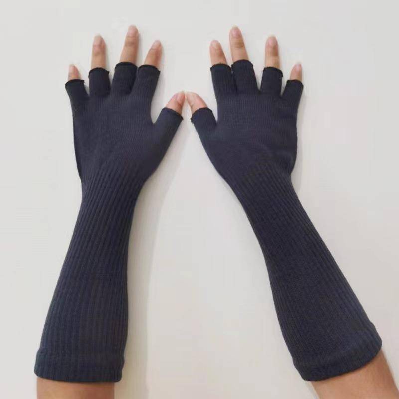 1 Paar Lange gestrickte Unisex-Halbfingerhandschuhe für Damen und Mädchen, Herbst-Winter-Armstulpen, reines Schwarz, Ellenbogenlang, warme Arbeitshandschuhe one size dunkelgraue von Joom DACH