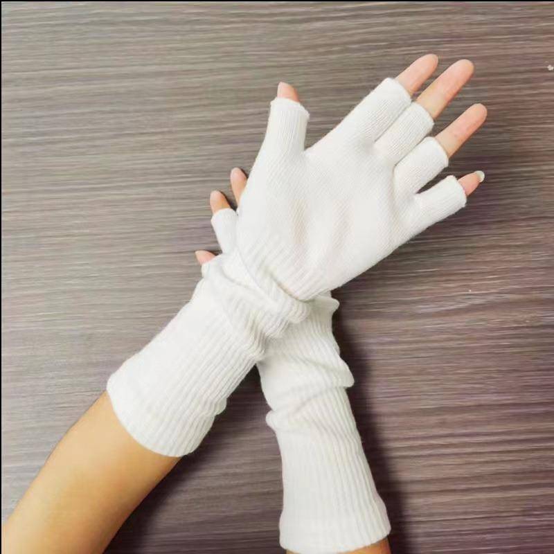 1 Paar Lange gestrickte Unisex-Halbfingerhandschuhe für Damen und Mädchen, Herbst-Winter-Armstulpen, reines Schwarz, Ellenbogenlang, warme Arbeitshandschuhe one size weiß von Joom DACH
