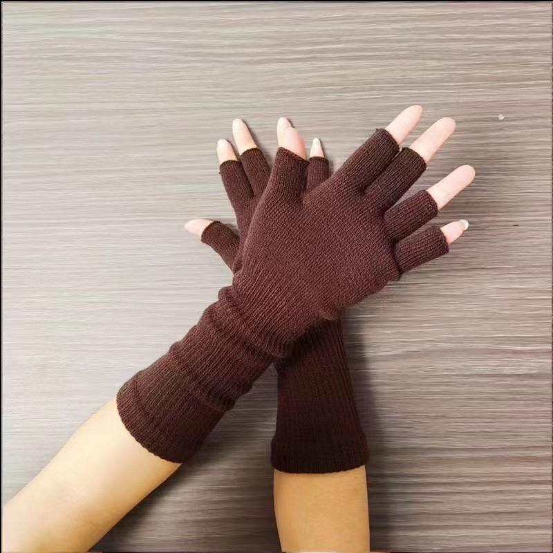 1 Paar Lange gestrickte Unisex-Halbfingerhandschuhe für Damen und Mädchen, Herbst-Winter-Armstulpen, reines Schwarz, Ellenbogenlang, warme Arbeitshandschuhe one size kaffeebraun von Joom DACH