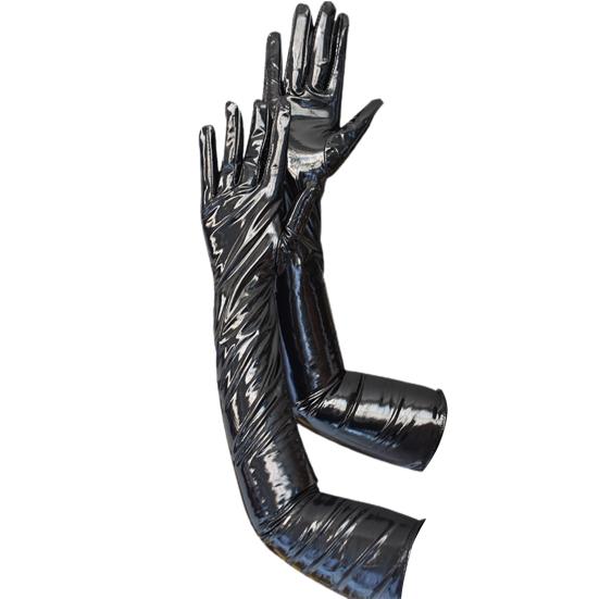 1 Paar Nachtclub-Handschuhe, weiche Lackierung, lange, volle Finger über dem Ellenbogen, dekorative Lackleder-Handschuhe im Punk-Stil für Damen schwarz von Joom DACH