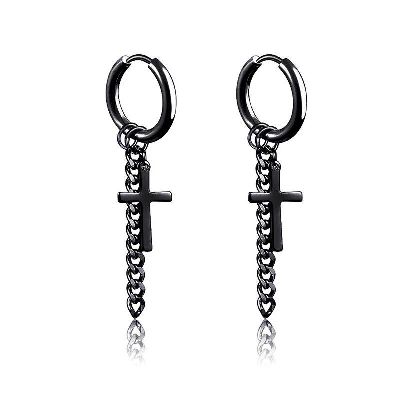 1 Paar Punk Edelstahl Kreuz Anhänger Creolen für Männer Frauen Nicht verblassen Ohrringe Hip Hop Männerschmuck von Joom DACH