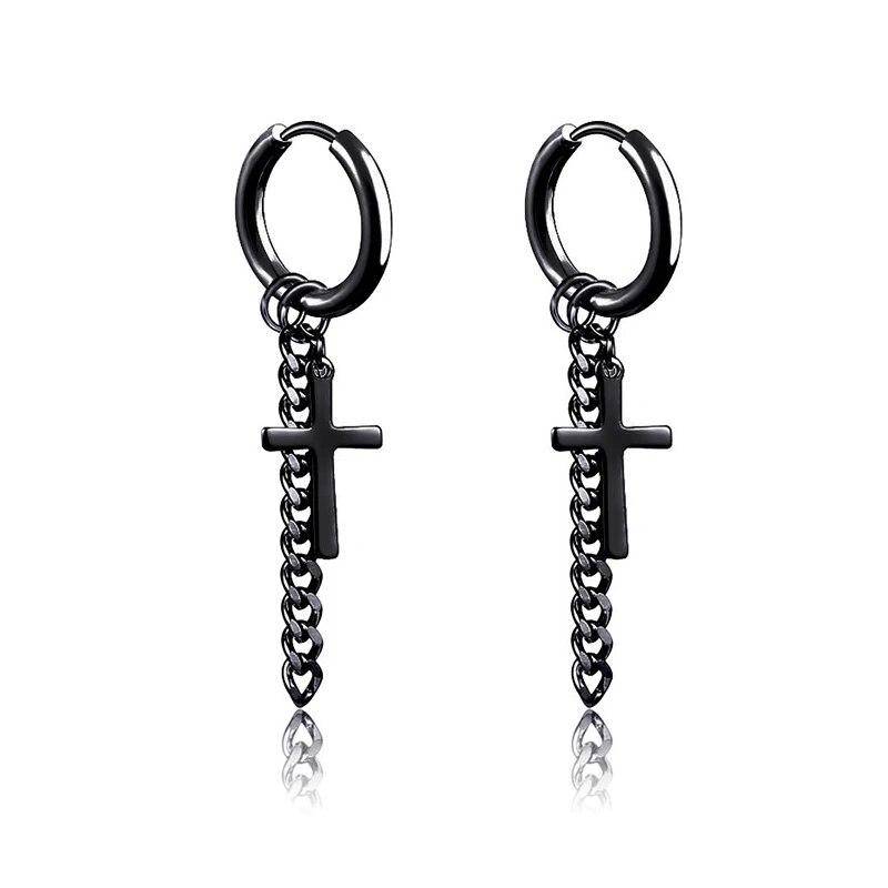 1 Paar Punk Edelstahl Kreuz Anhänger Creolen für Männer Frauen Nicht verblassen Ohrringe Hip Hop Männerschmuck von Joom DACH