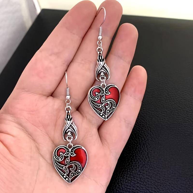 1 Paar Retro Gothic Fledermaus Herzförmige Baumeln Ohrringe für Männer, Weihnachtsgeschenk Bat Love Earrings von Joom DACH