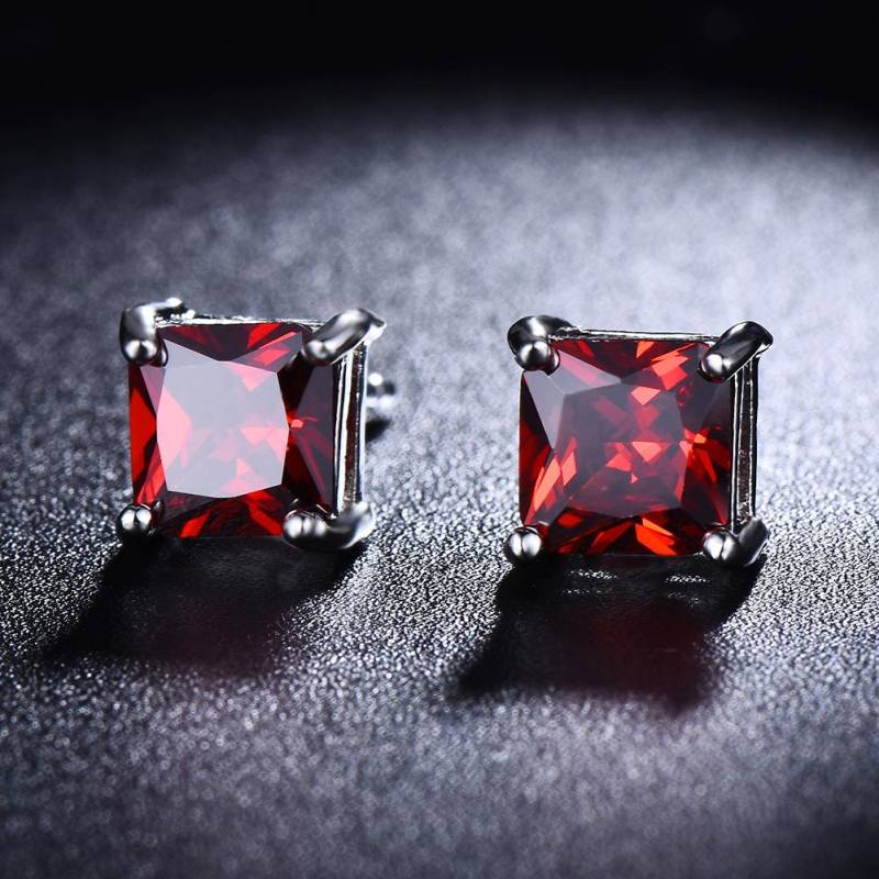 1 Paar Silber Gold Farbe 4/5/6/7MM Roter Stein Ohrringe Prinzessin Quadratische Ohrstecker für Frauen Hochzeit Ohrstecker Party Schmuck 7mm silber von Joom DACH