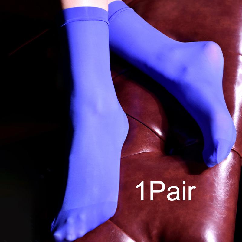 1 Paar Transparente Strümpfe Sommer Einfarbig Ölglänzend Knöchelsocken Seidig Damen Weiblich Nylon blau von Joom DACH