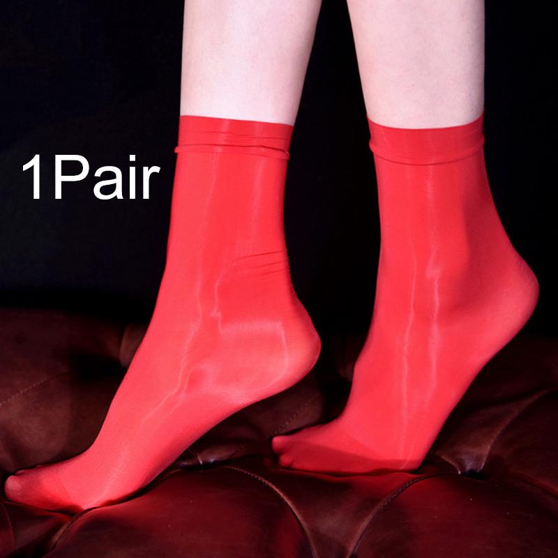 1 Paar Transparente Strümpfe Sommer Einfarbig Ölglänzend Knöchelsocken Seidig Damen Weiblich Nylon rot von Joom DACH