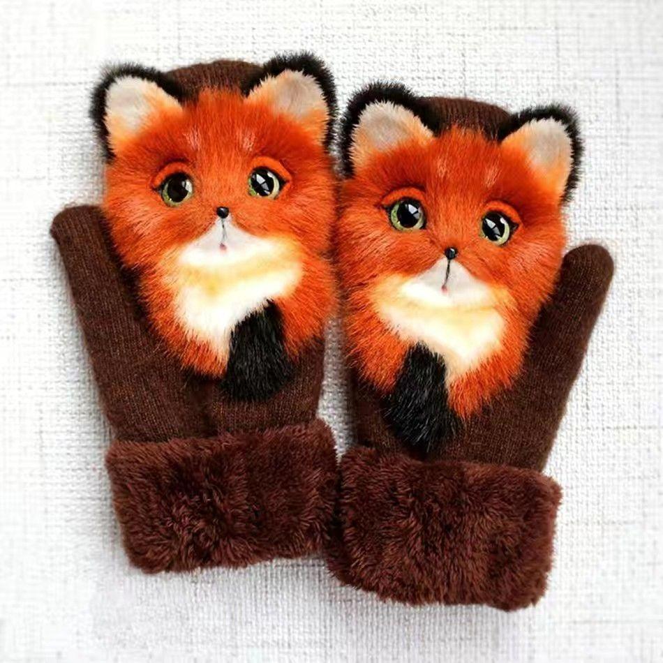 1 Paar Unisex Fäustlinge Verdickte Vollfinger Winter Warme Handschuhe Gestrickte Wolle Cartoon Tierhandschuhe 22cm von Joom DACH