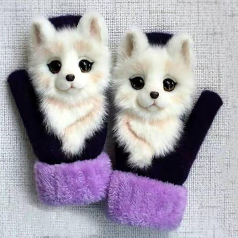 1 Paar Unisex Fäustlinge Verdickte Vollfinger Winter Warme Handschuhe Gestrickte Wolle Cartoon Tierhandschuhe 22cm von Joom DACH