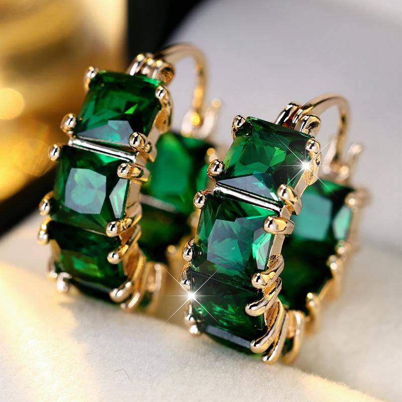 1 Paar Weiß Blau Lila Grün Zirkon Block Geometrische Creolen für Frauen Mädchen Koreanische Modeschmuck Party Ohr Zubehör gold/grün von Joom DACH