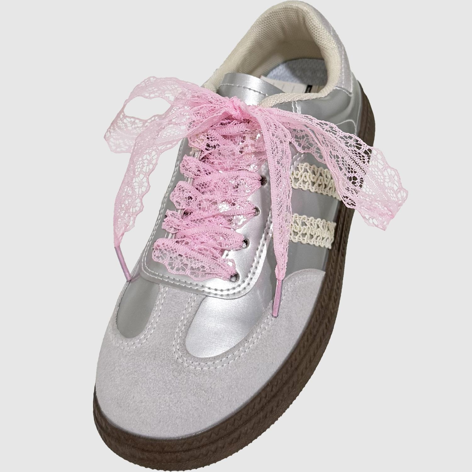 1 Paar ausgefallene flache Schnürsenkel aus Spitze für Turnschuhe, Schnürsenkel für Damen, Freizeitschuhe, schwarz, weiß, Schnürsenkel, Zubehör 100cm rosa von Joom DACH