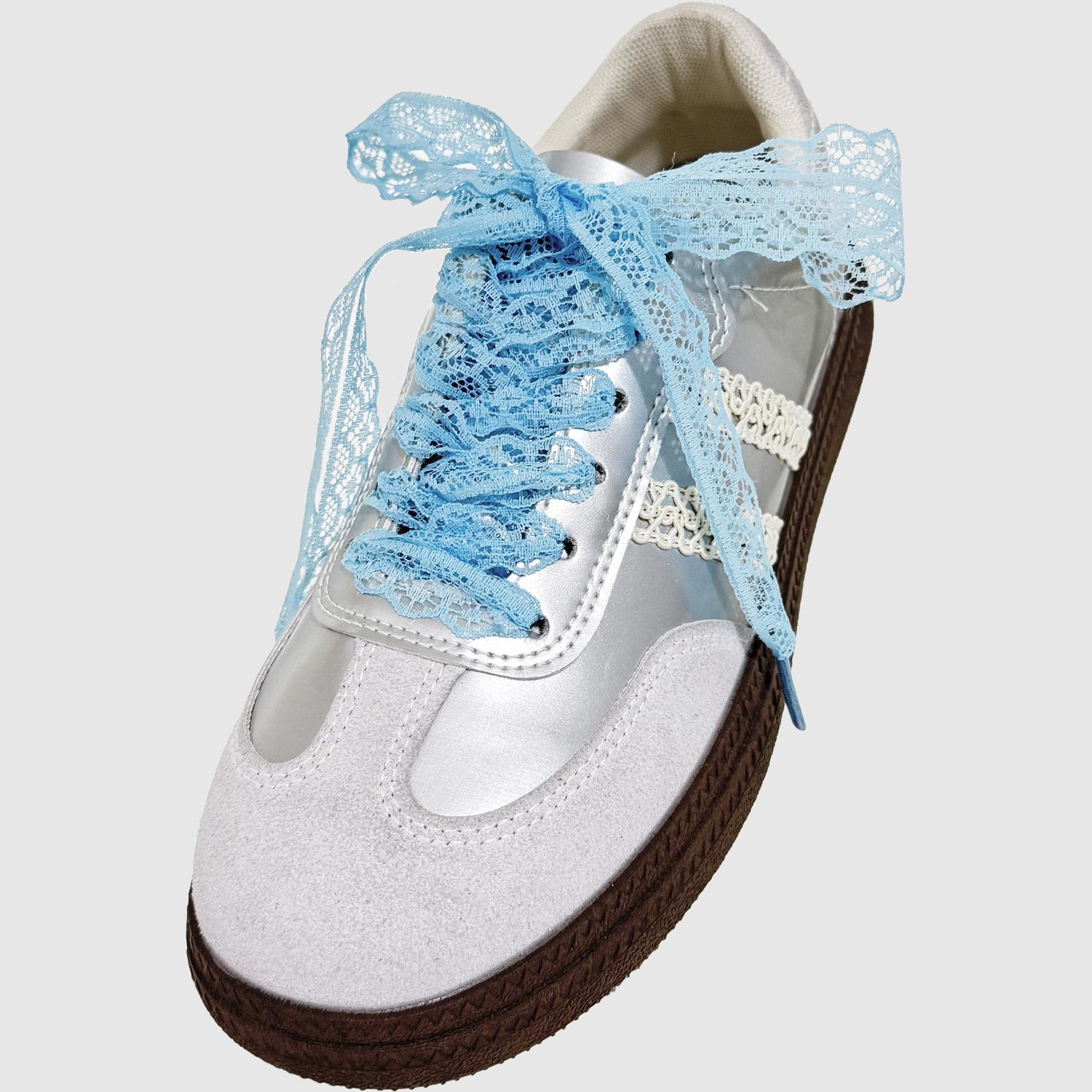 1 Paar ausgefallene flache Schnürsenkel aus Spitze für Turnschuhe, Schnürsenkel für Damen, Freizeitschuhe, schwarz, weiß, Schnürsenkel, Zubehör 100cm blau von Joom DACH